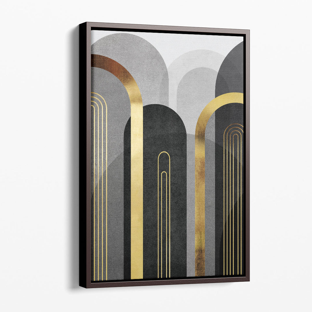 MidCentury Arches Black Gold 1- Canvas Print Wall Art