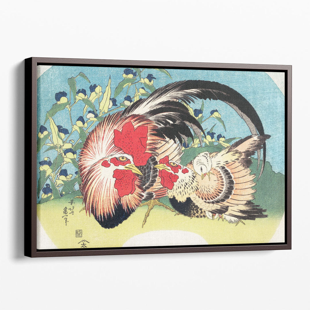 Rooster, Hen and Chicken with Spiderwort (1830-1833) - Canvas Print Wall Art