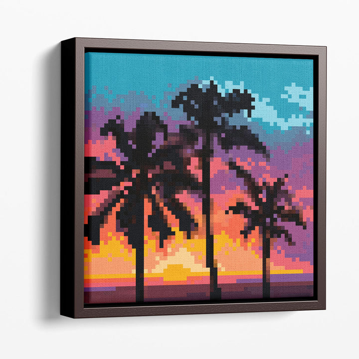 Pixel Palm Sunset II - Canvas Print Wall Art