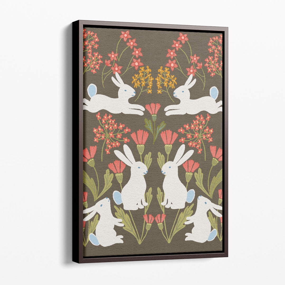 Folk Flower and Rabbit II - Canvas Print Wall Art