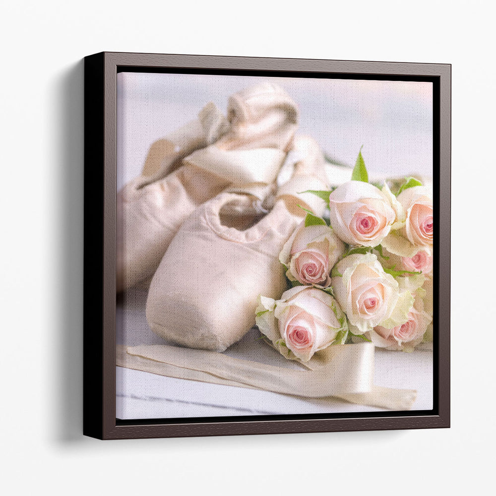 Ballet Slippers with Bunch of Roses on the Floor - Canvas Print Wall Art