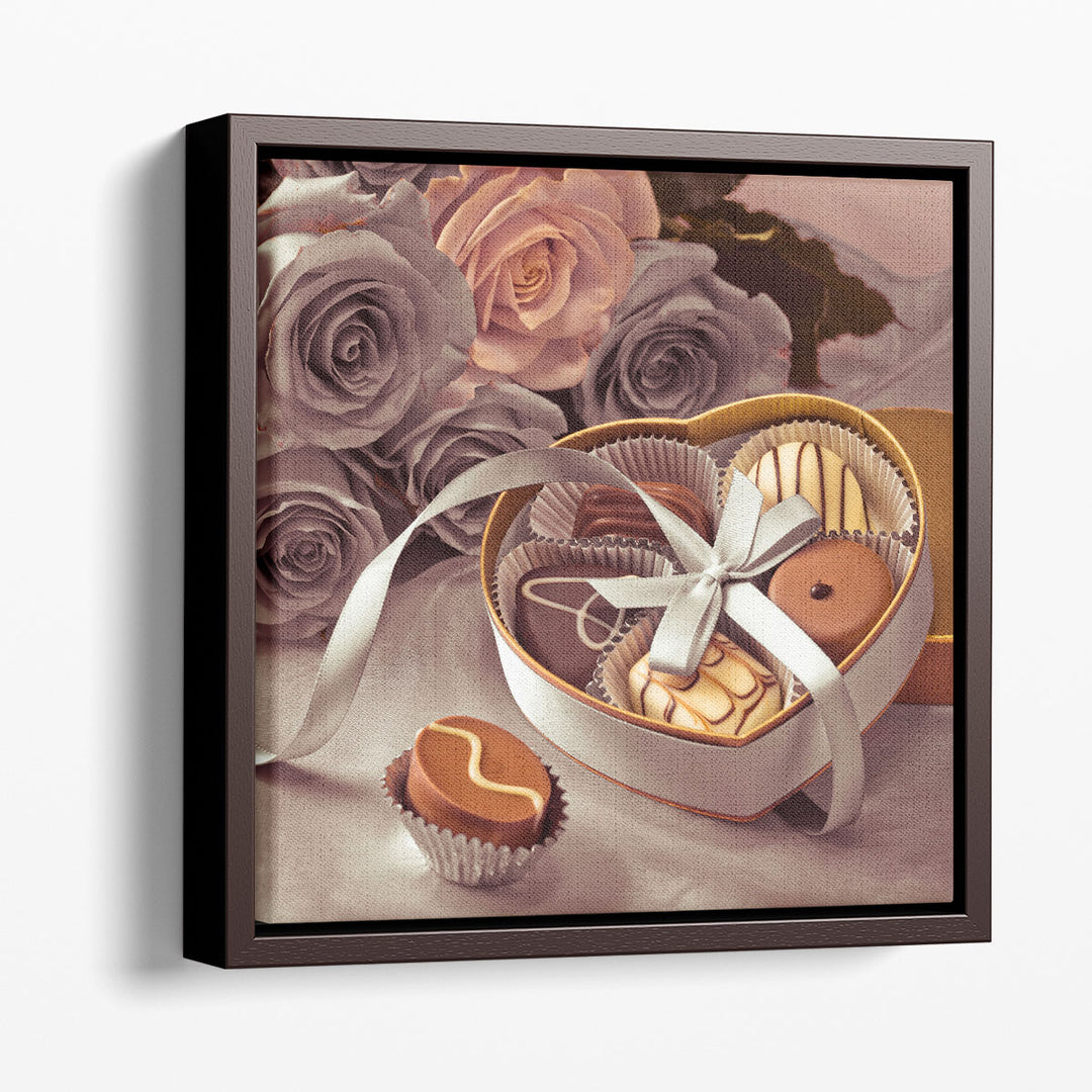 Chocolate Gift Box with Roses 1 - Canvas Print Wall Art