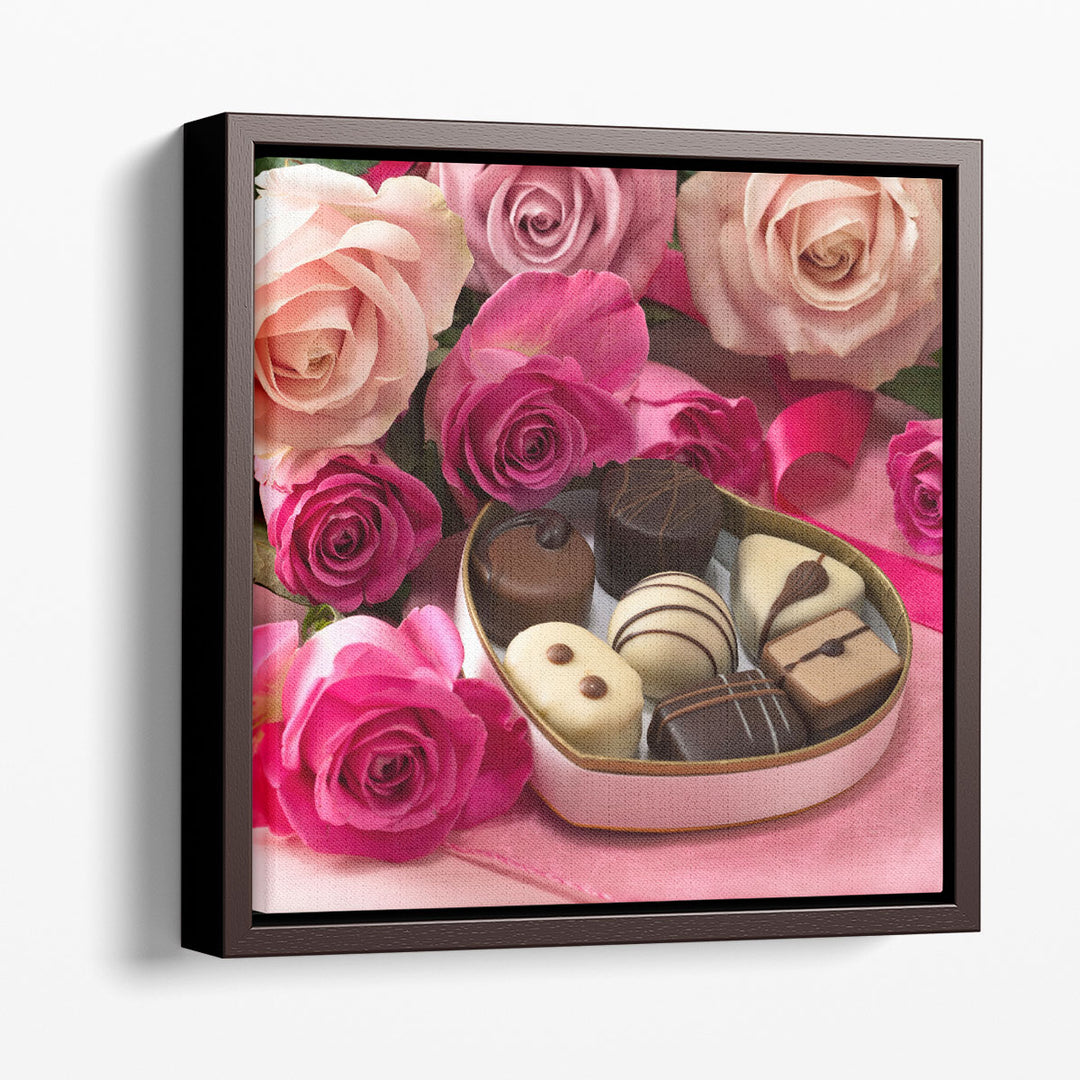 Chocolate Gift Box with Roses 2 - Canvas Print Wall Art