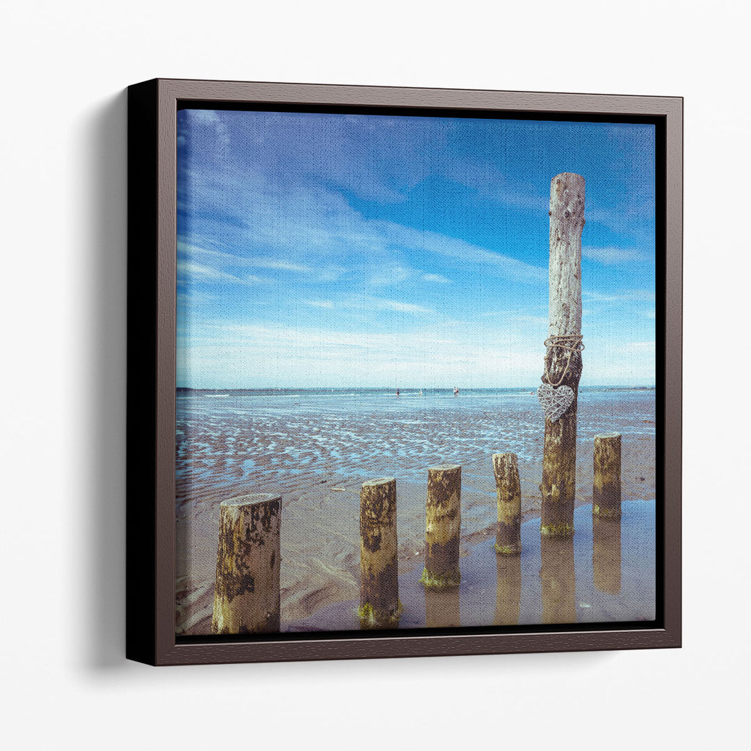 Wooden Groynes on the Beach - Canvas Print Wall Art