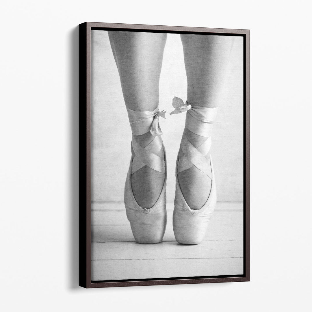 Close-up of a Ballerina Standing on Tiptoe Black and White - Canvas Print Wall Art