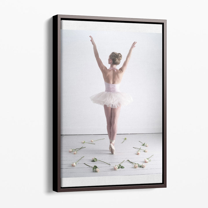 Young Ballerina Dancing with Roses on the Floor - Canvas Print Wall Art