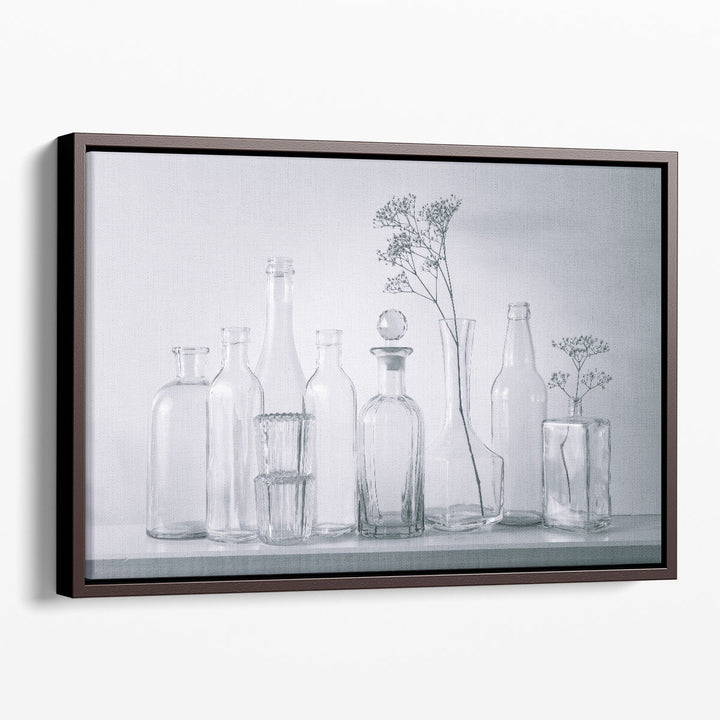 Antique Bottles in a row 1 - Canvas Print Wall Art