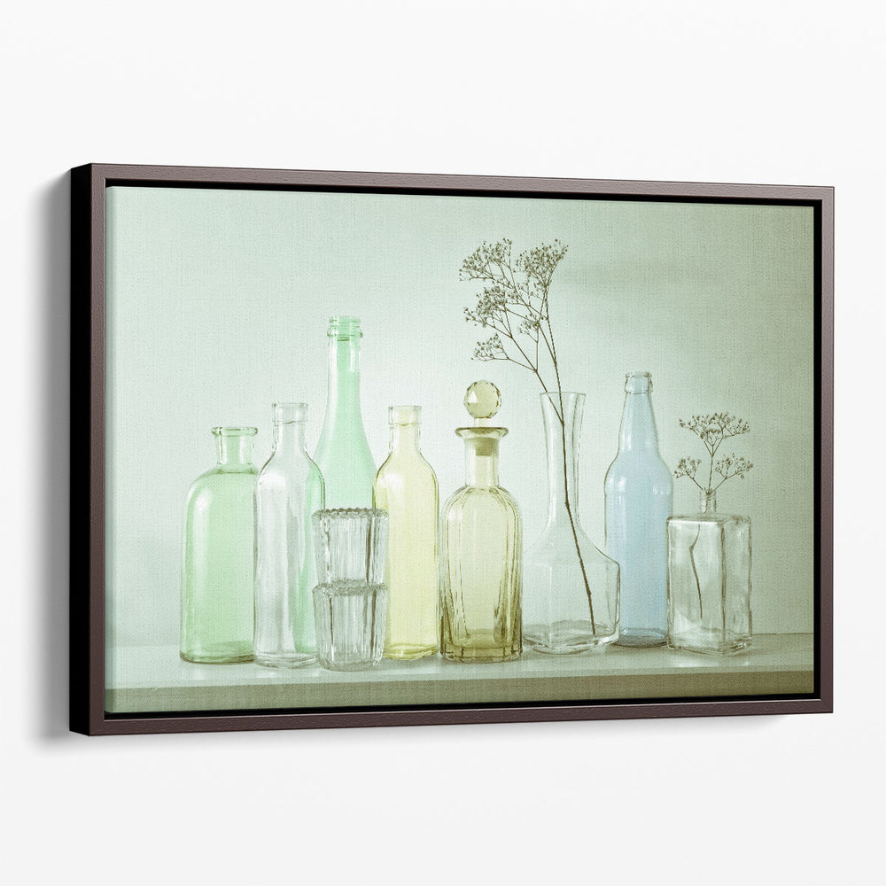 Antique Bottles in a row 2 - Canvas Print Wall Art