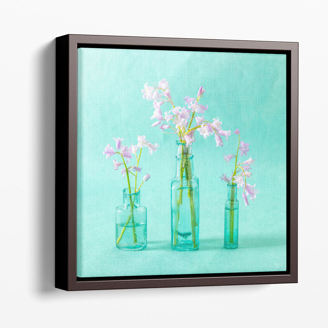 Bluebells in Glass Bottles - Canvas Print Wall Art