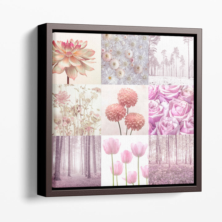 Pink Flora Collage - Canvas Print Wall Art