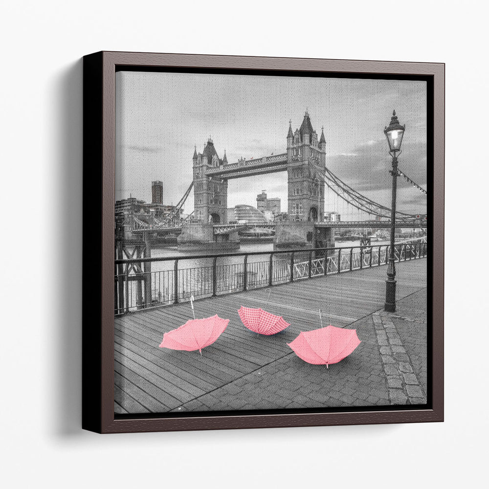 Pink Umbrellas at Tower Bridge - Canvas Print Wall Art