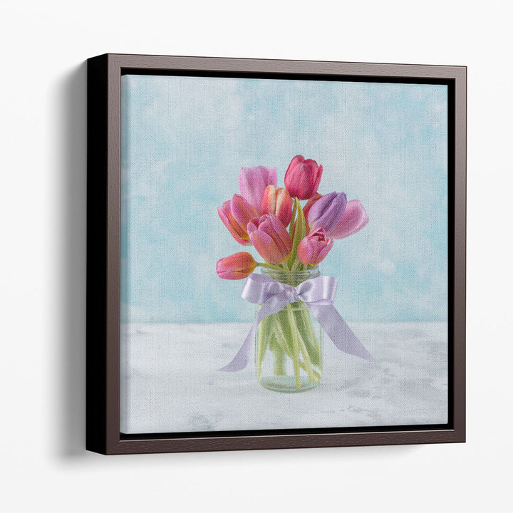 Tulips in Glass Bottle - Canvas Print Wall Art