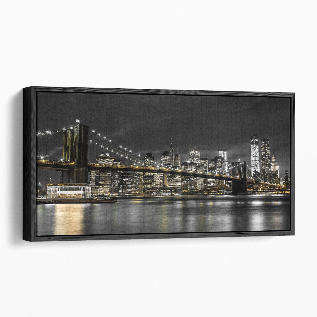 Brooklyn Bridge and Lower Manhattan Skyline at Dusk, New York - Canvas Print Wall Art