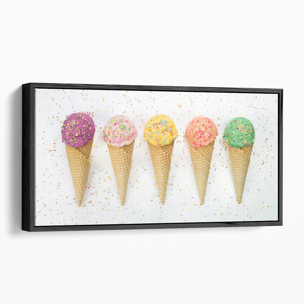 Five Ice Creams Cones in a Row - Canvas Print Wall Art