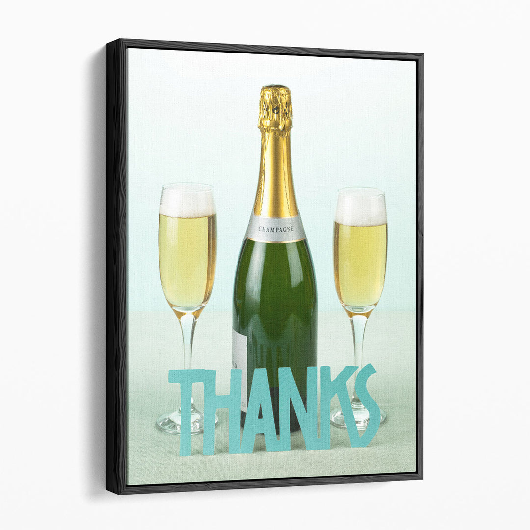 Champagne Bottle With The Letters Thanks - Canvas Print Wall Art