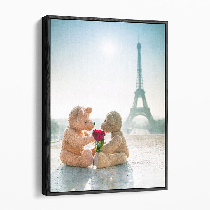 Two Teddy Bears With A Rose - Canvas Print Wall Art