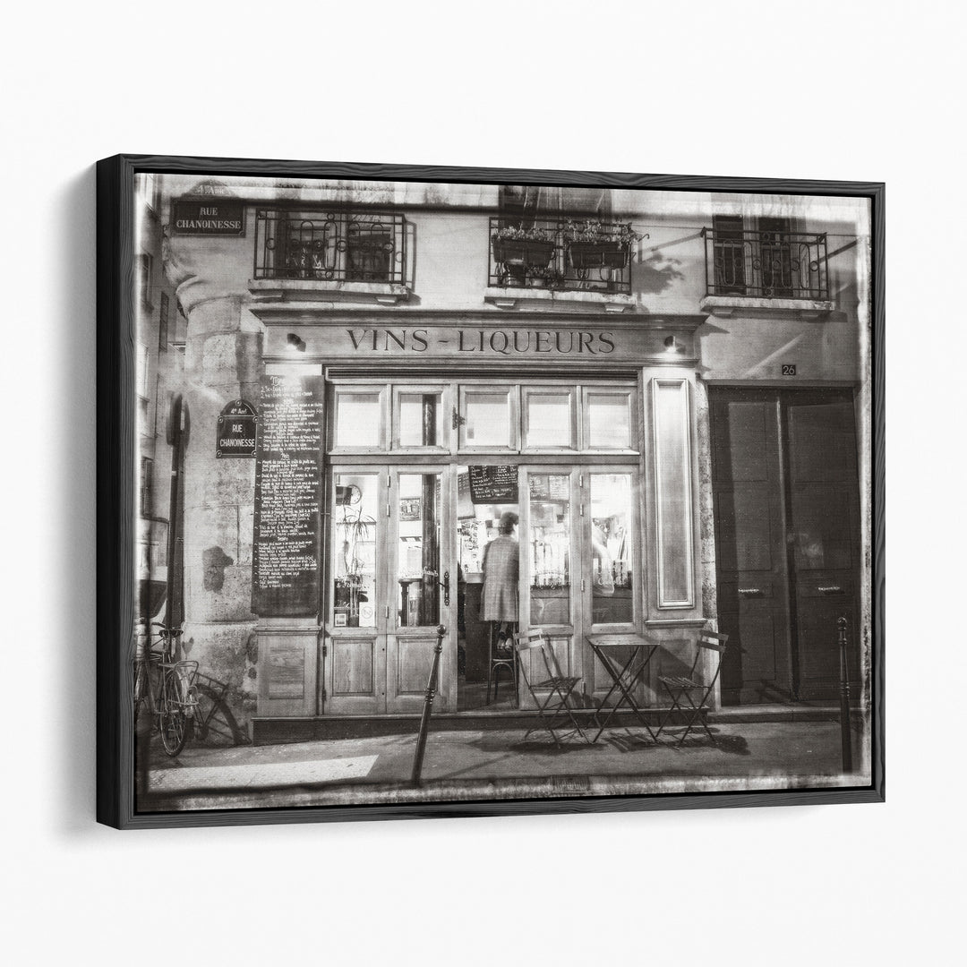 Bar In Paris Black And White - Canvas Print Wall Art