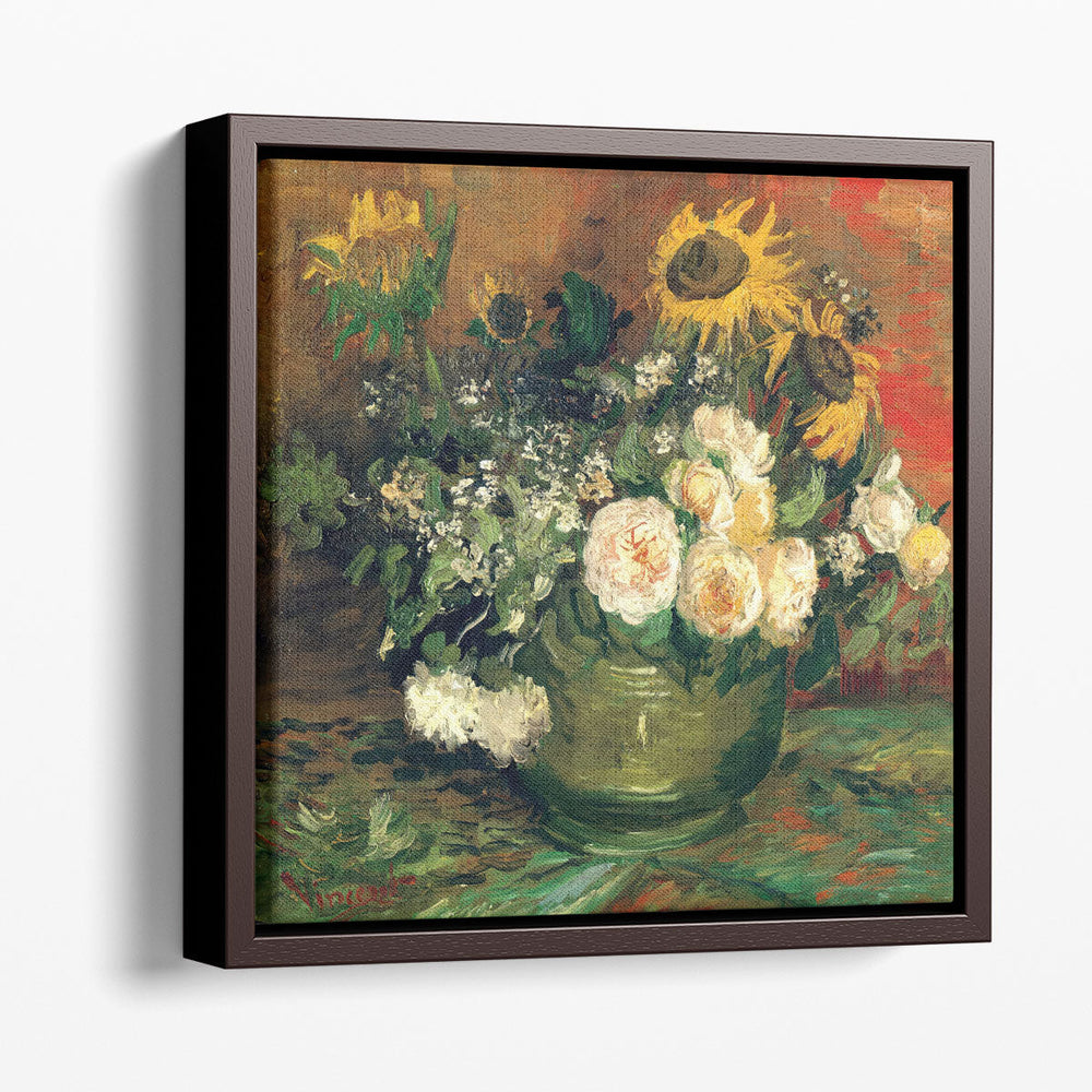 Bowl With Sunflowers Roses And Other Flowers, 1886 - Canvas Print Wall Art