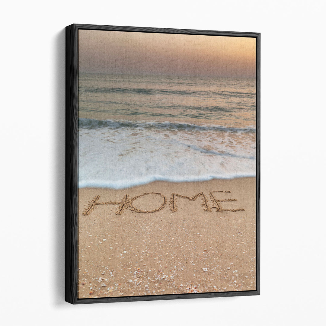 Word Home Written On Beach - Canvas Print Wall Art