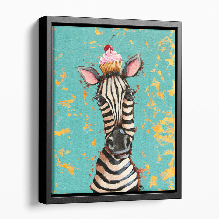 Zebra With Cherry Cupcake - Canvas Print Wall Art