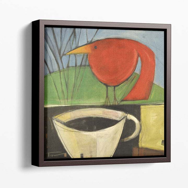 Coffee And Red Bird - Canvas Print Wall Art