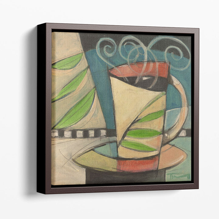 Coffee Cup With Leaves - Canvas Print Wall Art