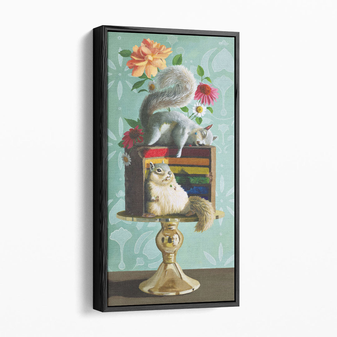 Rainbow Cake Squirrels - Canvas Print Wall Art
