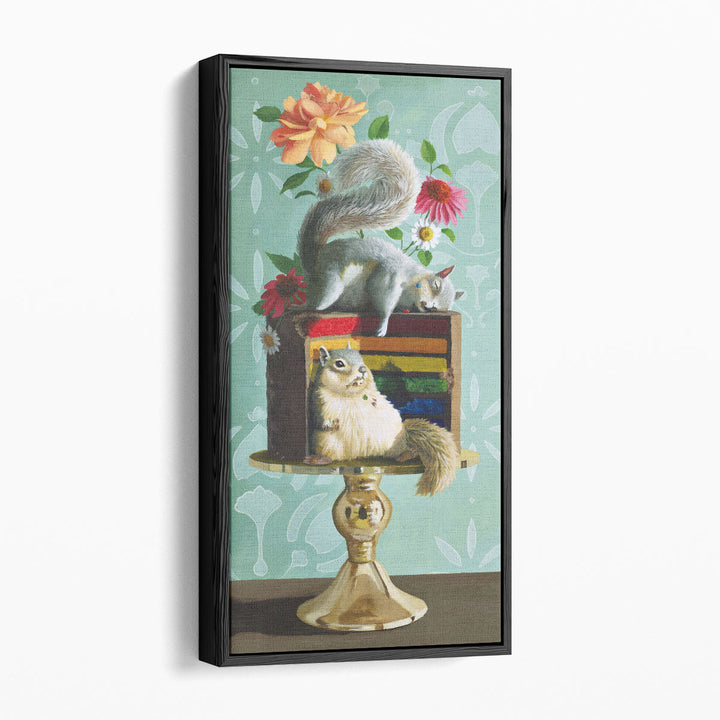 Rainbow Cake Squirrels - Canvas Print Wall Art