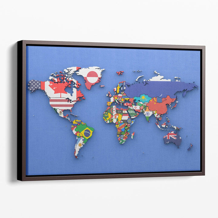 World Map With Country Flags - Canvas Print Wall Art