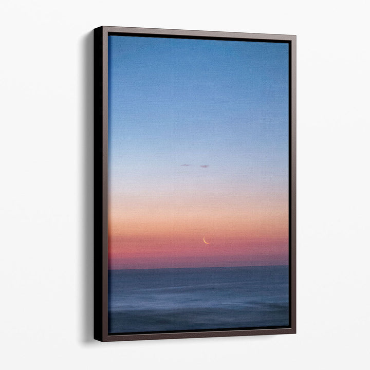 Fingernail Moon Setting Over Ocean During Sunset - Canvas Print Wall Art