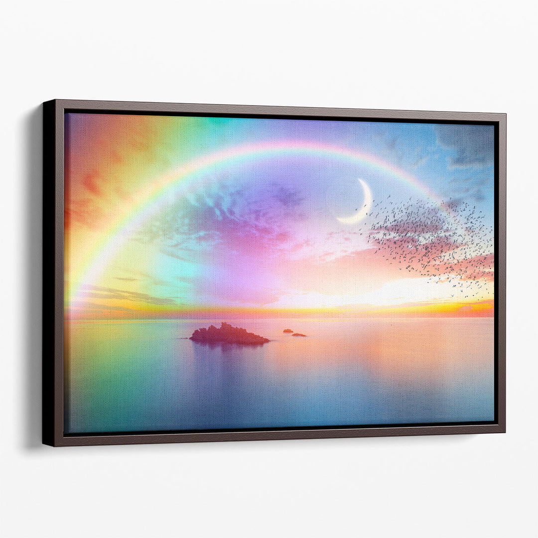 Beautiful Landscape With Rainbow, Sea and Birds - Canvas Print Wall Art