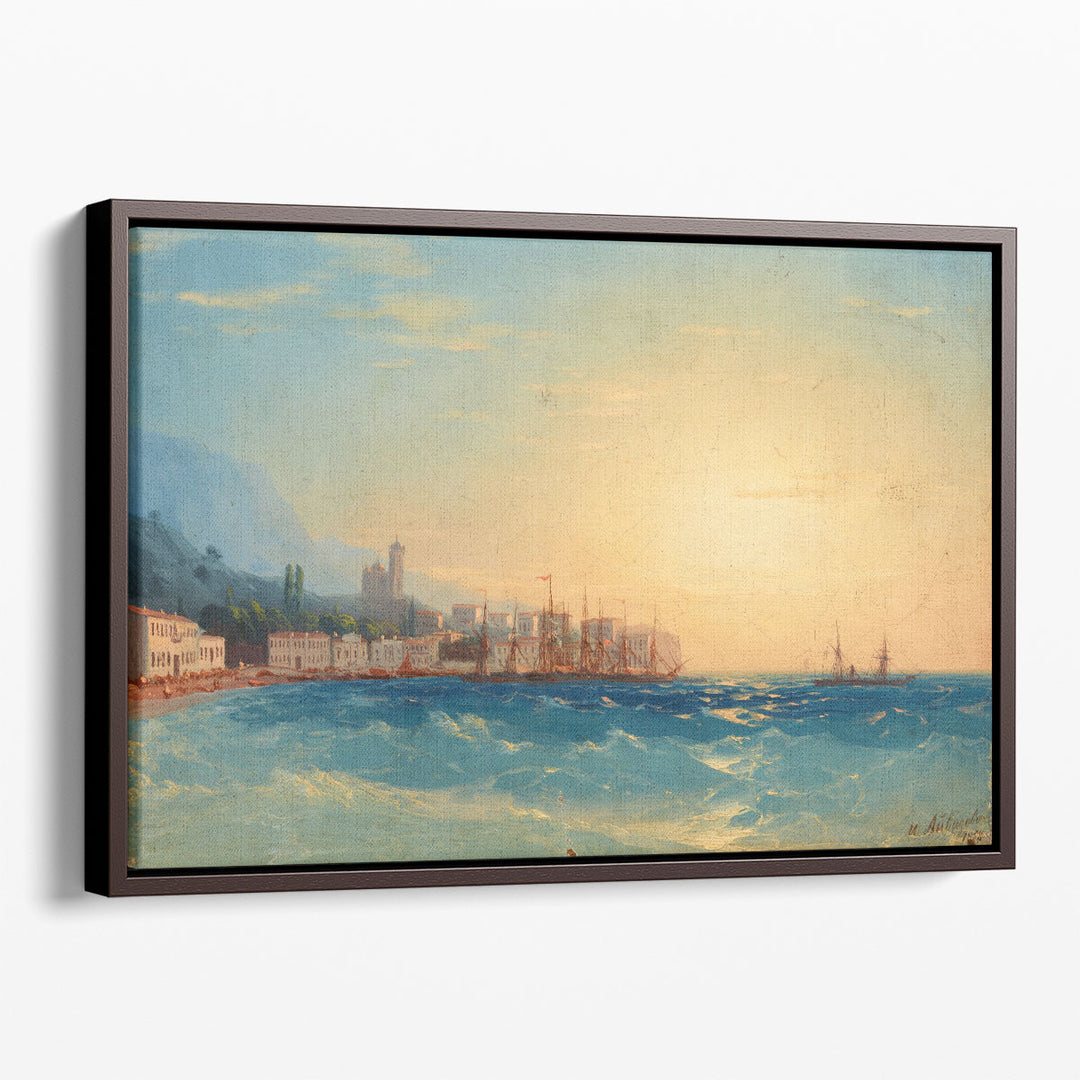 coastal wall art – blue waves and yellow sky scene