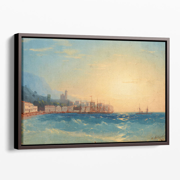coastal wall art – blue waves and yellow sky scene