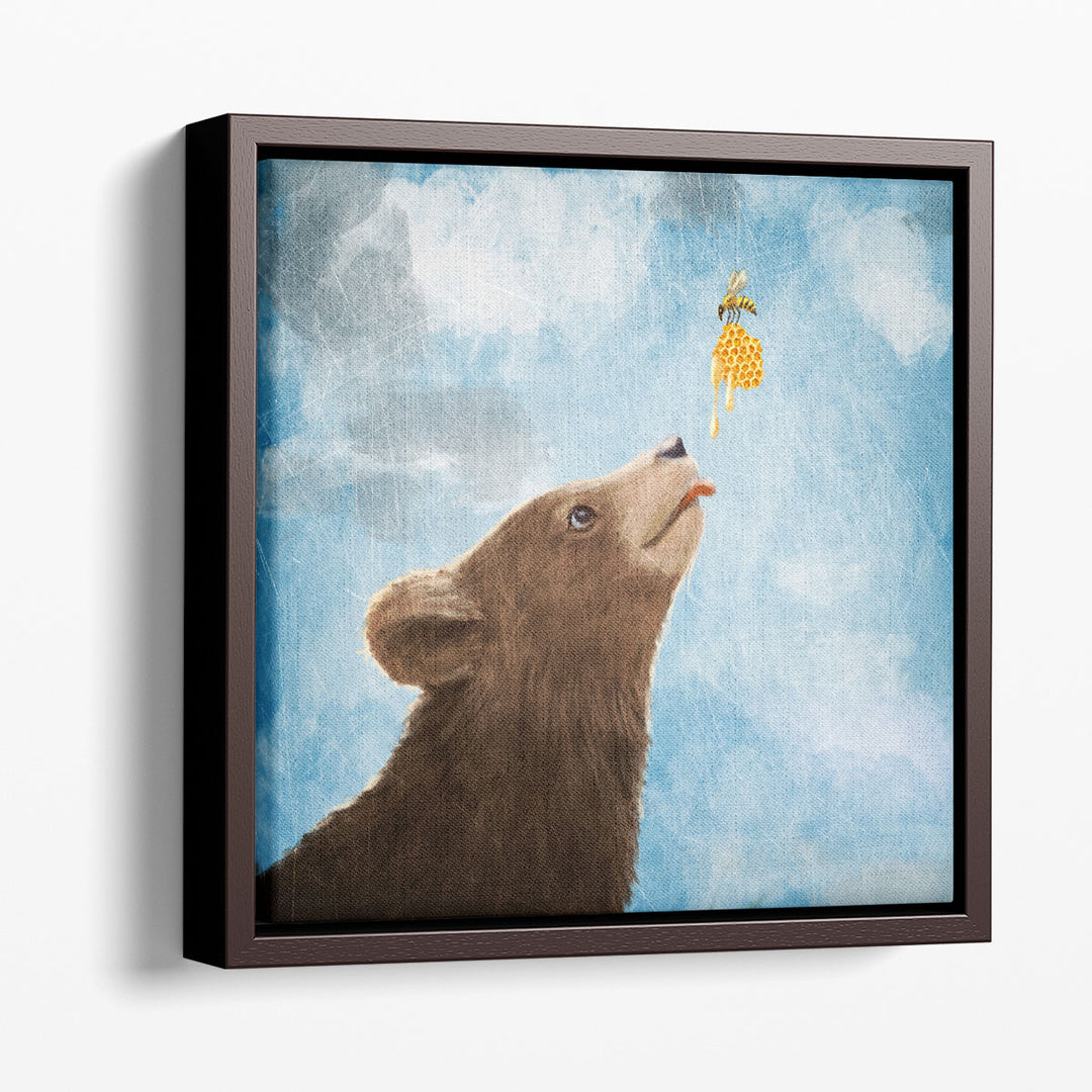 Bear Cub and Bee with Honeycomb - Canvas Print Wall Art