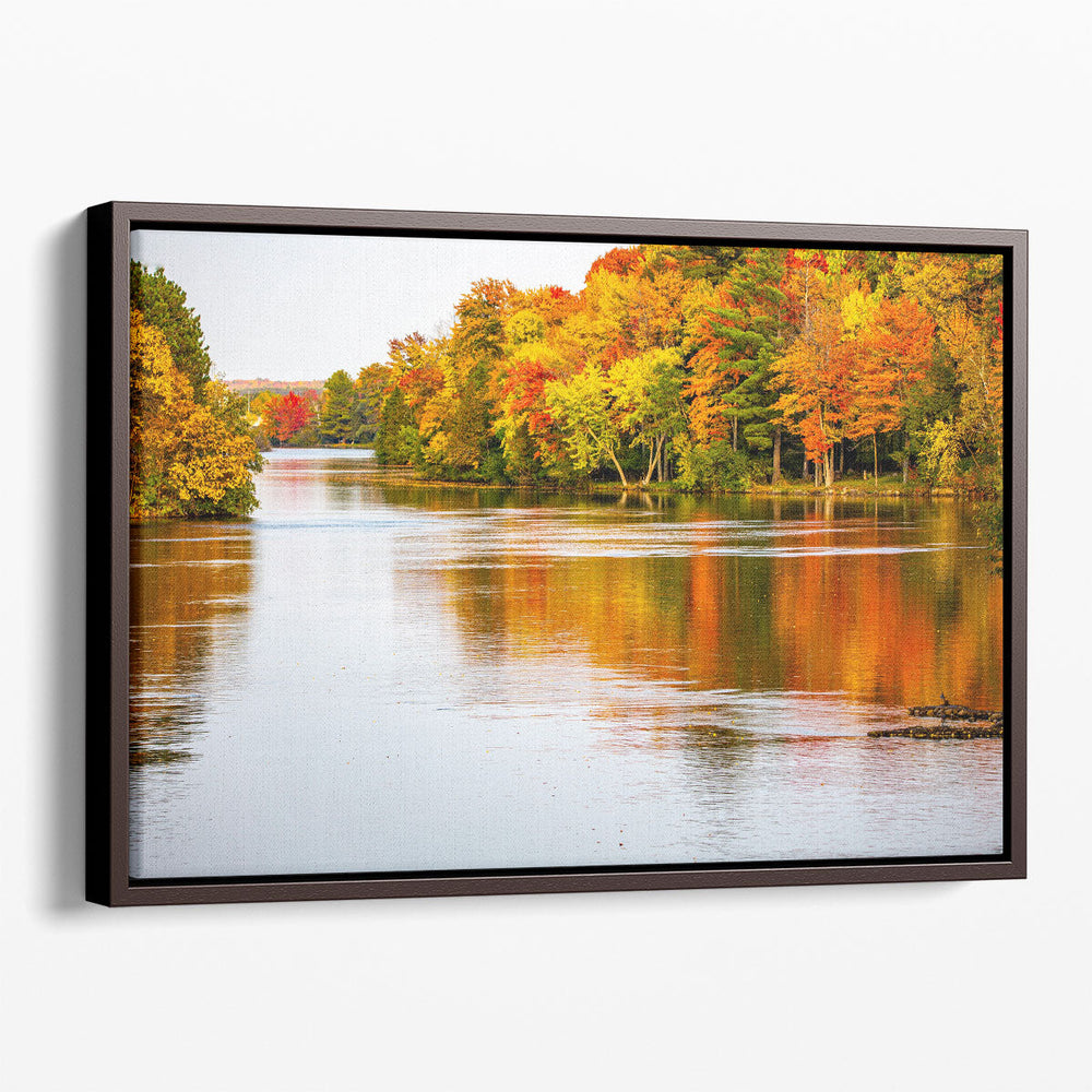 Colorful Autumn Trees Reflecting off of the Wisconsin River in Merrill - Canvas Print Wall Art