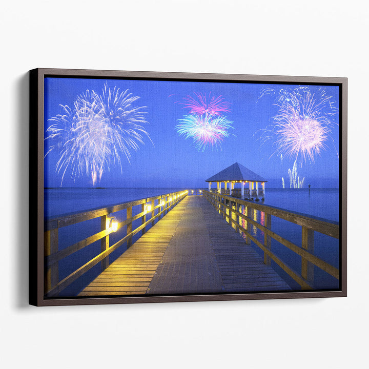 Fireworks Over Apalachicola Sea, Florida - Canvas Print Wall Art