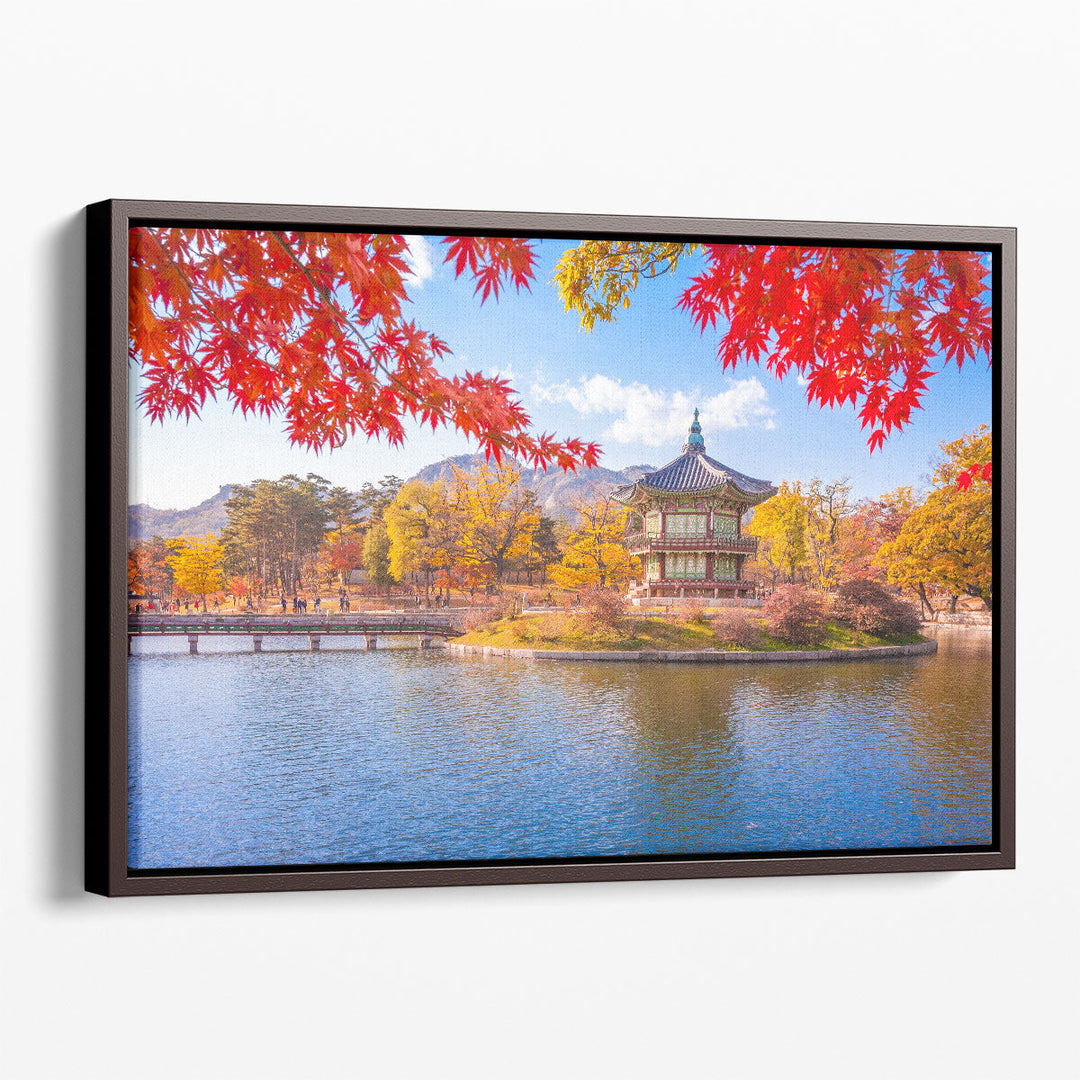 Gyeongbokgung Palace with Maple Leaves, Seoul, South Korea - Canvas Print Wall Art