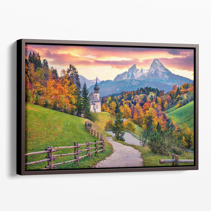 Maria Gern Church in Bavaria, Hochkalter Peak, Evening Landscape - Canvas Print Wall Art