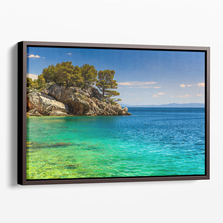 Stunning Landscape With Rocky Island and Clean Water on the Beach - Canvas Print Wall Art