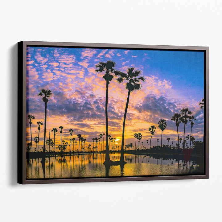 Sugar Palm Trees on The Paddy Field in Sunrise, Thani, Thailand - Canvas Print Wall Art