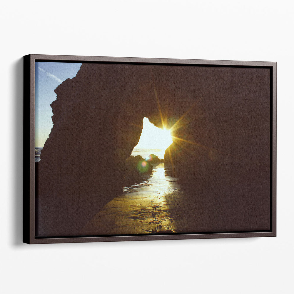 Sunset Through a Big Rock at El Matador Beach - Canvas Print Wall Art