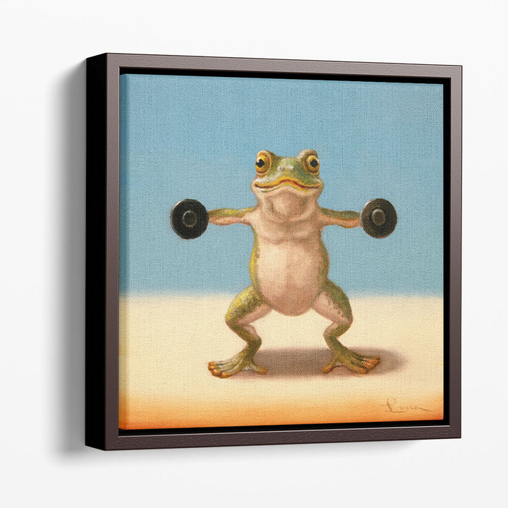 Gym Frog Dumbell Lateral Raise - Canvas Print Wall Art