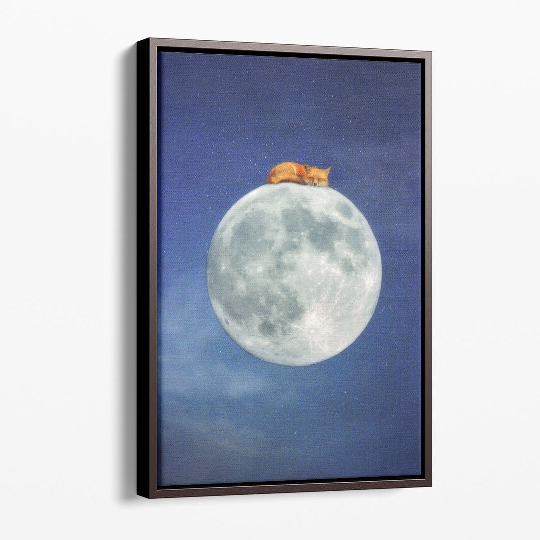 Fox Sleeping On Moon - Canvas Print Wall Art