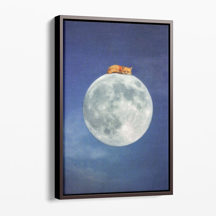 Fox Sleeping On Moon - Canvas Print Wall Art