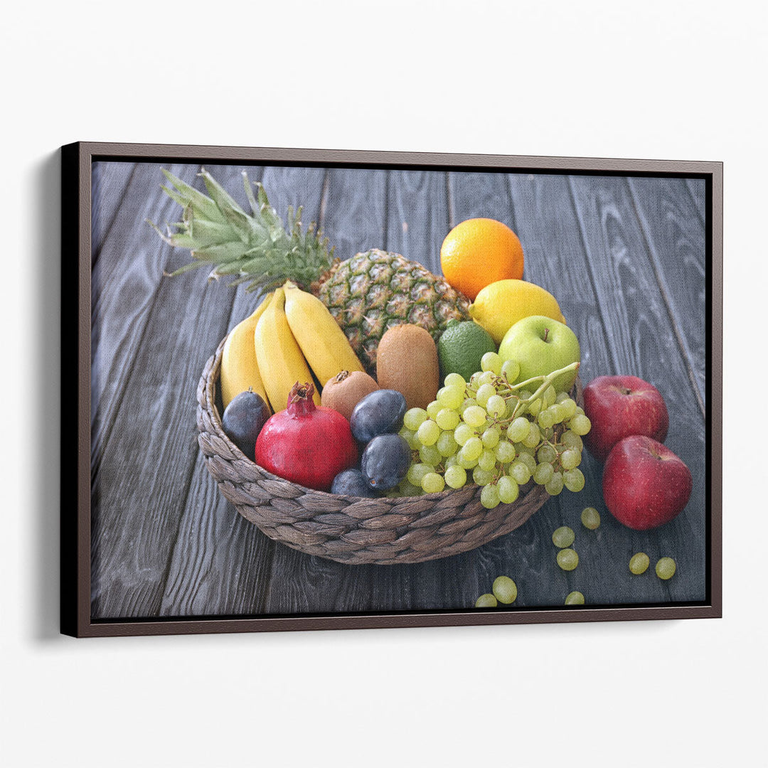 Fresh Fruits Basket On Wooden Table - Canvas Print Wall Art