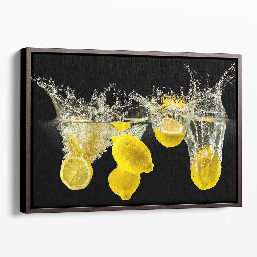 Fresh Lemons Falling in Water - Canvas Print Wall Art