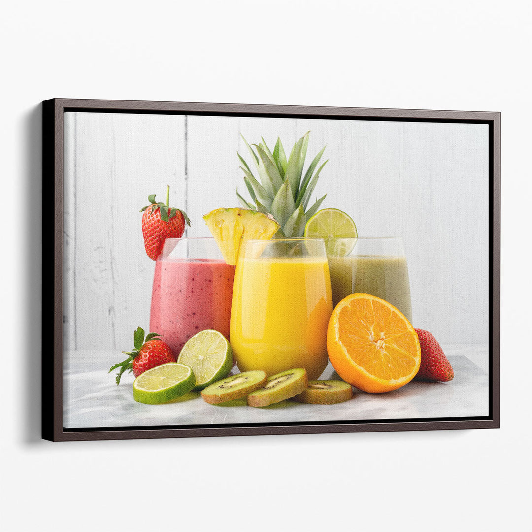 Fruit Smoothies with Their Ingredients - Canvas Print Wall Art