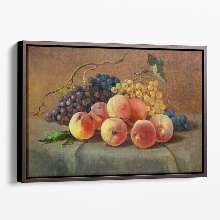 Ripe Juicy Peaches and Grapes on the Table Oil Painting Print - Canvas Print Wall Art