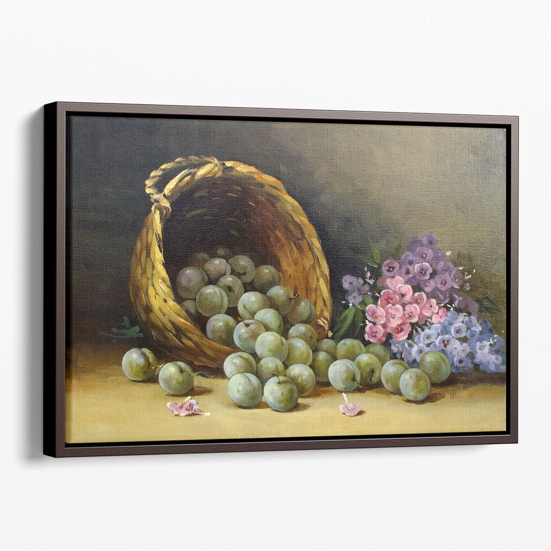 Ripe Juicy Plums in a Basket Oil Painting Print - Canvas Print Wall Art