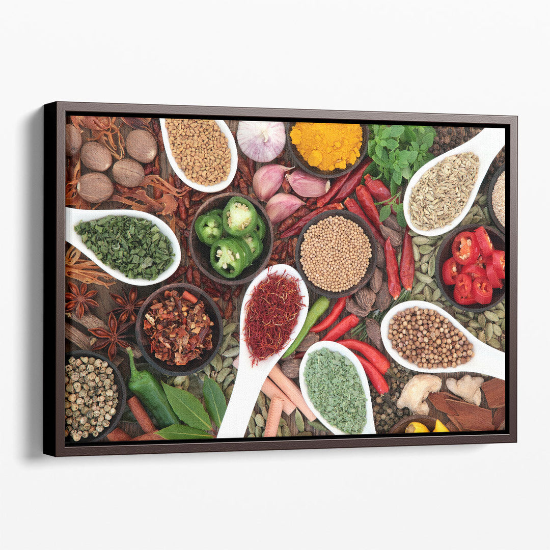 Spice and Herb Collection Forming an Abstract Background - Canvas Print Wall Art